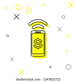 Contactless payment line icon isolated on white background. Mobile wallet technology, nfc, wireless payment with smartphone. Vector Illustration