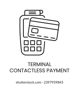 Icono de línea de pago sin contacto tarjeta bancaria vector en terminal de pago