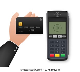 Unberührte Zahlungsmethoden Mobile Smartphone und Wireless POS Terminal realistischen Stil. Vektorgrafik