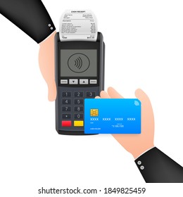 Contactless Payment Methods Mobile smart phone and wireless POS Terminal realistic style. Vector stock illustration
