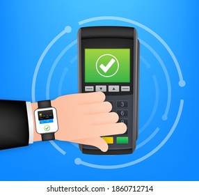 kontaktlose Zahlungsmethoden Mobile Smart Watch und drahtlose POS Terminal realistischen Stil. Vektorgrafik