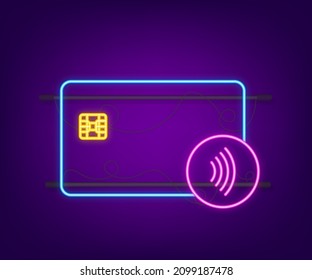 Contactless payment methods mobile smart phone and wireless POS Terminal realistic style. Neon icon. Vector stock illustration.