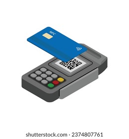 Contactless payment with NFC technology credit card isometric design concept