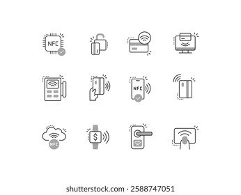 Contactless Payment and NFC Technology Icons. Editable Stroke.