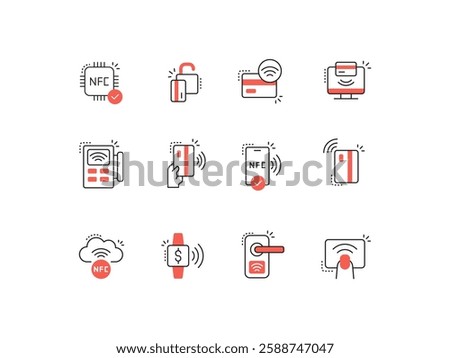 Contactless Payment and NFC Technology Icons. Editable Stroke.