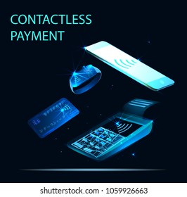 Contactless payment. NFC technology. Low poly vector illustration. 3D