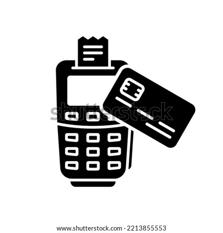 Contactless Payment on POS Silhouette Icon. Tap Bank Card to Terminal for Wireless Transaction NFC Technology Glyph Pictogram. Credit Card Pay on Terminal Icon. Isolated Vector Illustration.