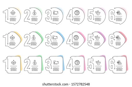 Contactless payment, Organic product and Computer line icons set. Infographic timeline. Send box, Education and Question mark signs. Financial payment, Leaves, Pc component. Delivery package. Vector