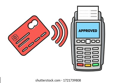 Contactless payment with POS terminal. NFC payment concept
