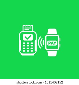 Contactless payment with pos terminal and smart watch, vector