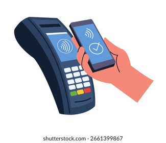  contactless payment with POS terminal wireless and mobile transaction with NFC technology vector illustration