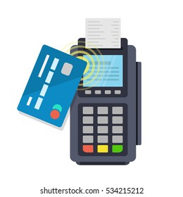 Contactless payment purchase vector icon in a flat style. Wireless bank payment by debit or credit card and POS terminal. NFC payments concept.