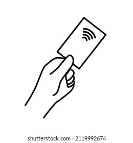 Contactless Payment Sign Logo. Wireless Payment Icon,hand Holding Credit Card Tap To Pay On White.Vector