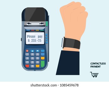 Contactless payment - Smart watch on the hand - flat style - art vector