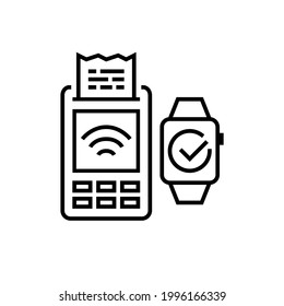 Contactless payment. Smart watch and terminal. Editable stroke pixel perfect