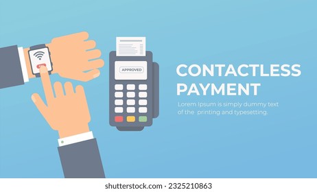 Contactless payment with smart watch vector. Payment terminal  transaction illustration. 