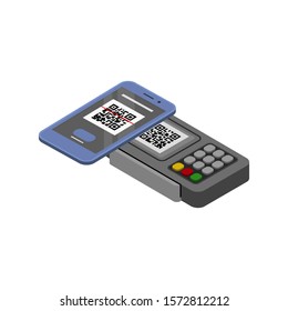 Contactless payment system by scanning QR codes, vector illustrations