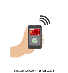 contactless payment system inside a smart phone with a wireless connection vector design isolated white background