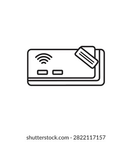 Contactless payment terminal accepting credit card transaction with wireless symbol
