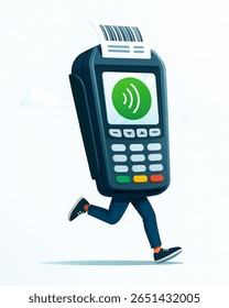Contactless payment terminal runs quickly, showcasing fast transactions and modern POS system for efficient business operations.