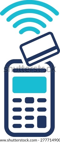 A contactless payment terminal with a wireless symbol