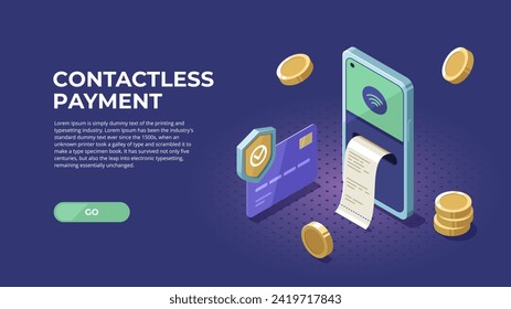 Pago sin contacto. Transacción por tecnología NFC. Ilustración del vector