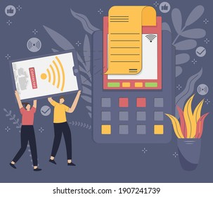 Contactless payment transaction concept vector illustration with people character. Flat design vector illustration