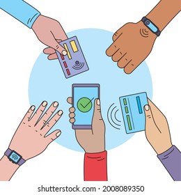 contactless payment users hands around