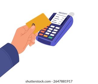 contactless payment using a credit card on a pos terminal while shopping vector illustration	
