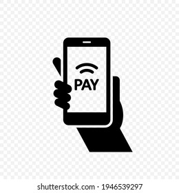 Contactless payment using smartphone icon. Mobile phone in hand with pay symbol Vector EPS 10