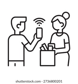 Contactless payment via smartphone between two people grocery shopping