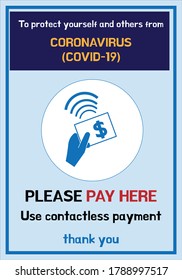 Contactless payment. Payment without contact the surface sign. online payment. Safety sign for payment during coronavirus