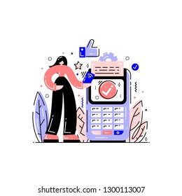 Contactless payment. Woman with a credit card