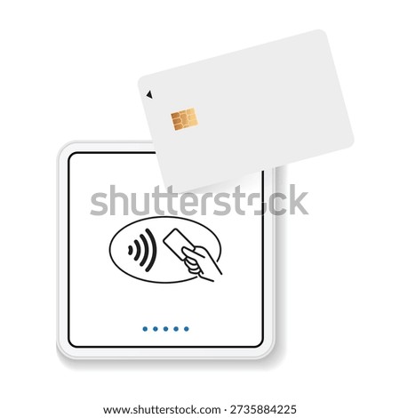 Contactless RFID Card Payment Terminal with NFC Tap Icon, Smart Card Reader Interface, Cashless Transaction and Secure Access Control Vector Illustration