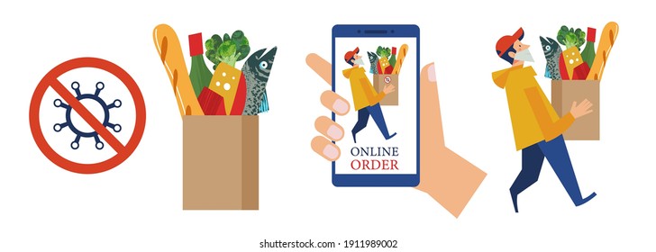 Contactless safe delivery of products. Vector illustration.