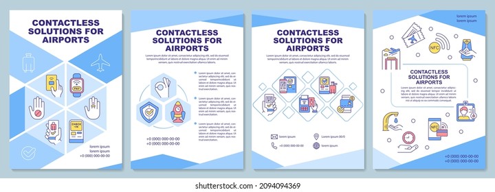 Contactless solution for airport brochure template. Booklet print design with linear icons. Vector layouts for presentation, annual reports, ads. Arial-Black, Myriad Pro-Regular fonts used