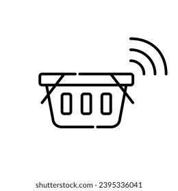 Contactless store checkout using RFID reader chip equipped shopping baskets. Pixel perfect, editable stroke