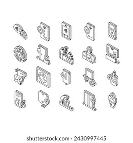 Contactless System Technology isometric icons set. Contactless Payment With Card And Smartphone Nfc At Pos Terminal, Faucet And Antiseptic Dispenser, Elevator And Toilet Line. Color
