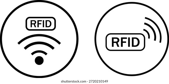 Iconos de Tecnología sin contacto. Símbolo inalámbrico RFID. Diseño gráfico del sensor de proximidad. Señales de control de acceso y de regulación de seguridad
