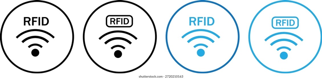 Iconos de Tecnología sin contacto. Símbolo inalámbrico RFID. Diseño gráfico del sensor de proximidad. Señales de control de acceso y de regulación de seguridad
