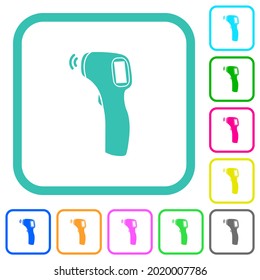Contactless thermometer vivid colored flat icons in curved borders on white background