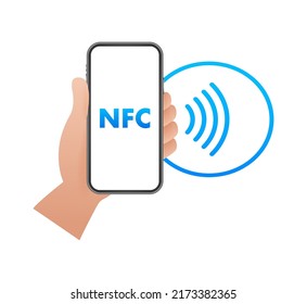 Contactless wireless pay sign logo. NFC technology. Vector stock illustration.