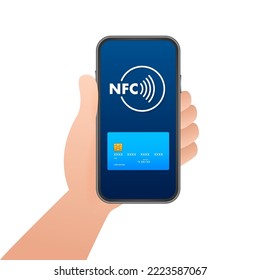 Logo de signo de pago inalámbrico sin contacto. Tecnología NFC. Ilustración de material vectorial.