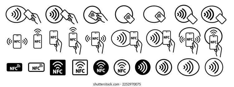 Contactless wireless pay sign. NFC technology set svg