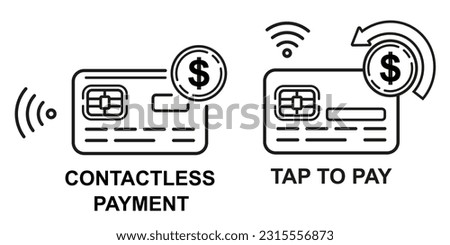 Contactless wireless payment by credit bank chip card, NFC tap pay line icon. Online cashless money transfer technology. Internet finance electronic commerce cash transaction by store terminal. Vector