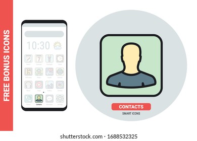 Icono de la aplicación de contactos o libreta de direcciones para smartphone, tablet, laptop u otro dispositivo inteligente con interfaz móvil. Versión simple en color. Contiene iconos de bono gratuitos