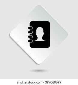 contacts book - black vector icon  on a paper button