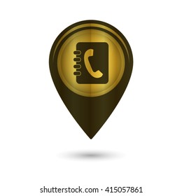 contacts book - black vector icon; golden  map pointer