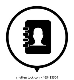 contacts book - black vector  icon; map pointer