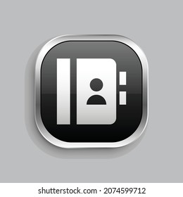 diseño de icono de relleno de libro de contactos. Estilo botón brillante rectángulo redondeado aislado en fondo gris. Ilustración del vector